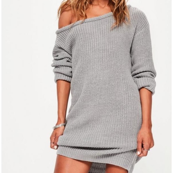 Missguided Dresses & Skirts - Missguided Grey One Shoulder Sweater Dress